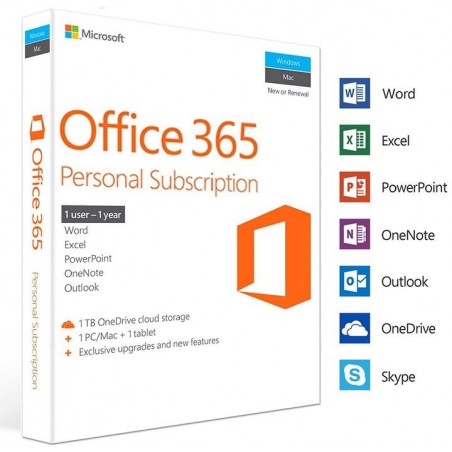 Microsoft Office 365 Personal - Paquete De Programas Para Teléfono, Tablet,  PC/Mac De 32/64b, Inglés, 1 Licencia, 1 Año : : Software